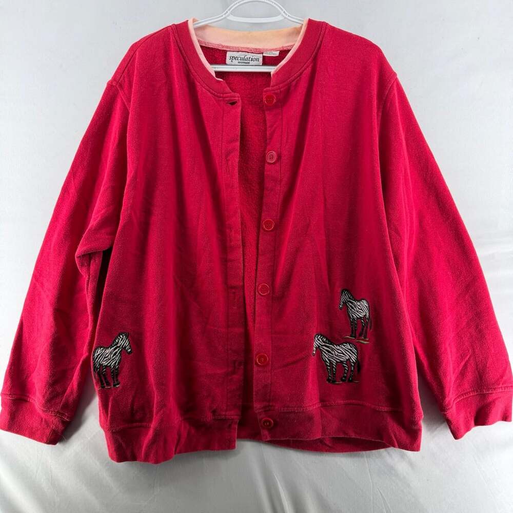 1584 Speculation Woman Size 1X Red Zebra Cardigan Sweater